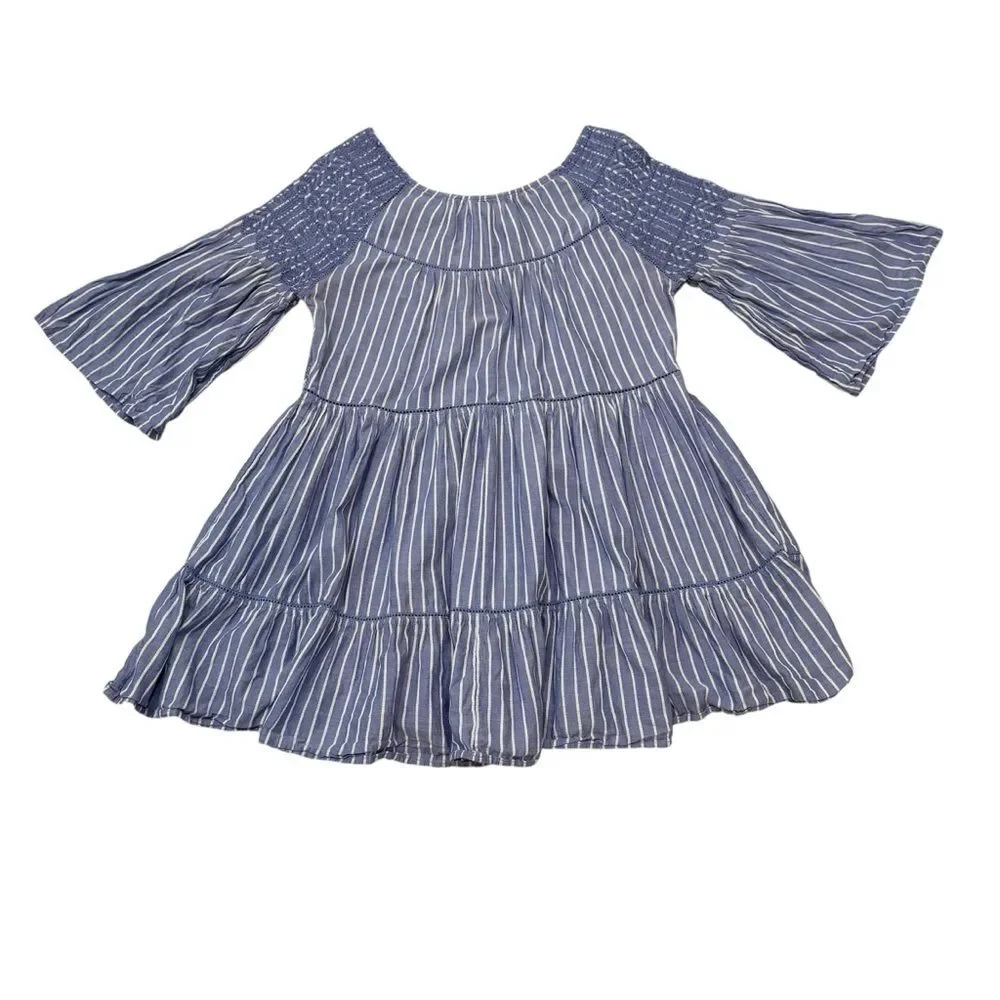 Free People Blue Lola Embroidered Ruffle Striped Mini Dress Size M